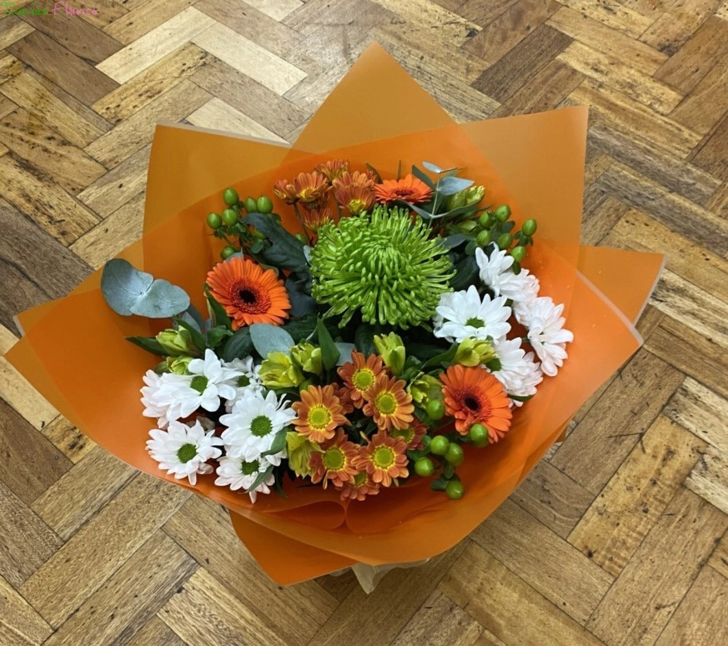 Orange, White and Green Autumn Handtied