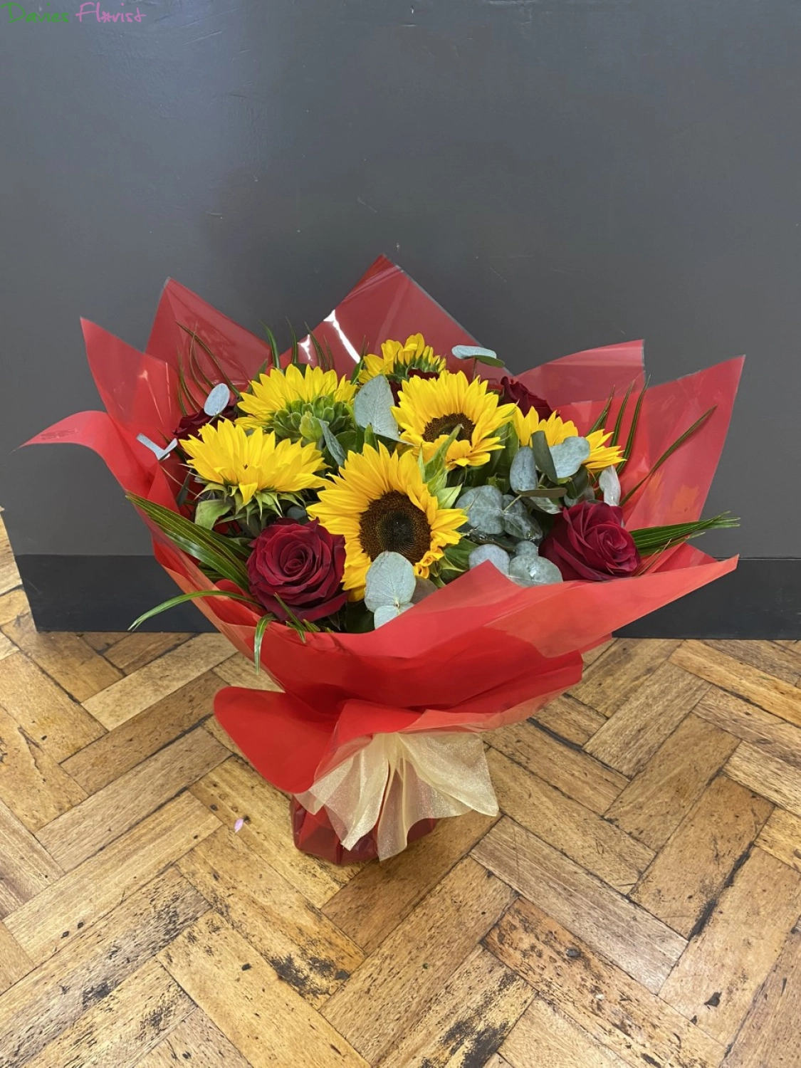 Sunflower and Red Rose Handtied.