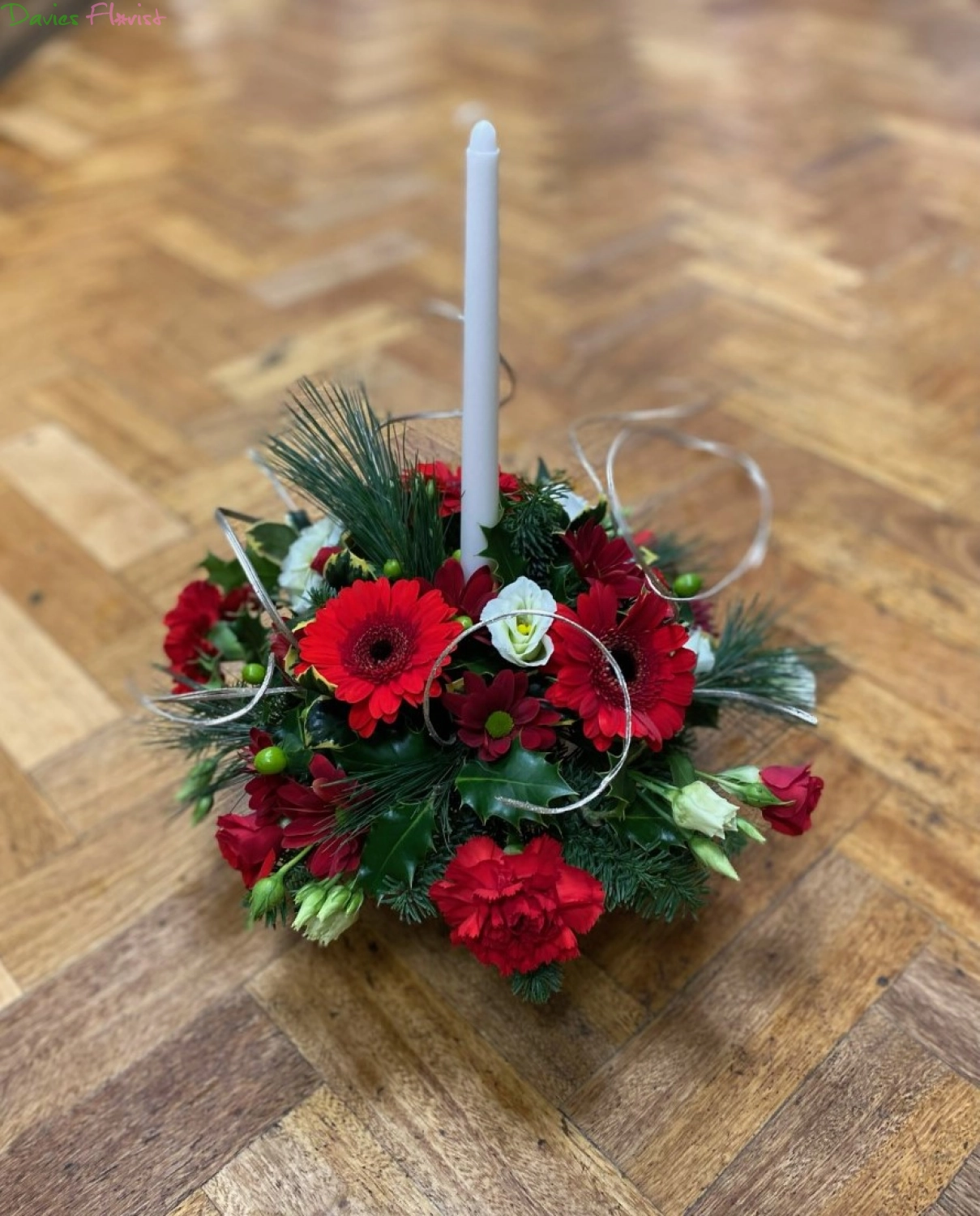 Festive Container Arrangement With Candle