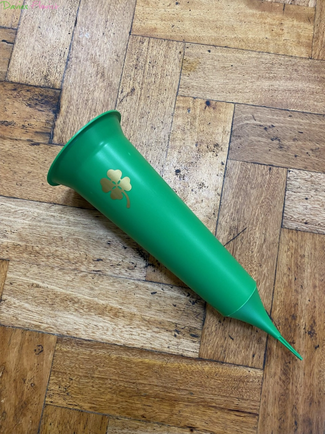 Green Plastic Spike Vase With Shamrock